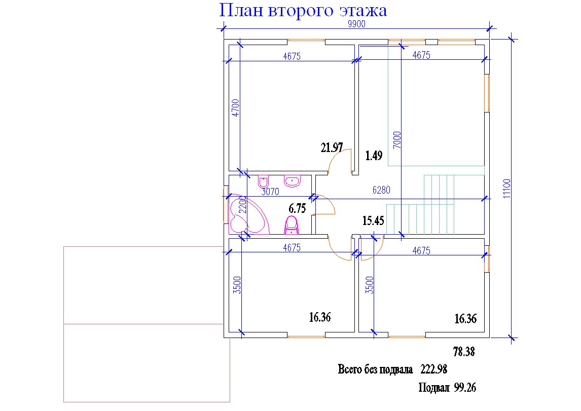 Схема каркасного дома (2 этаж)