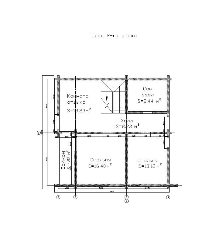 Схема проекта дома из клееного бруса (2 этаж)