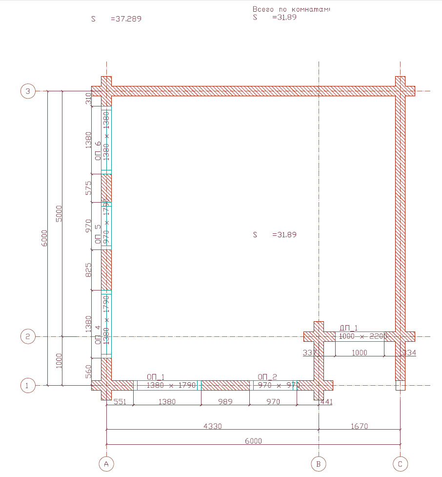 Схема проекта дома из клееного бруса (1 этаж)